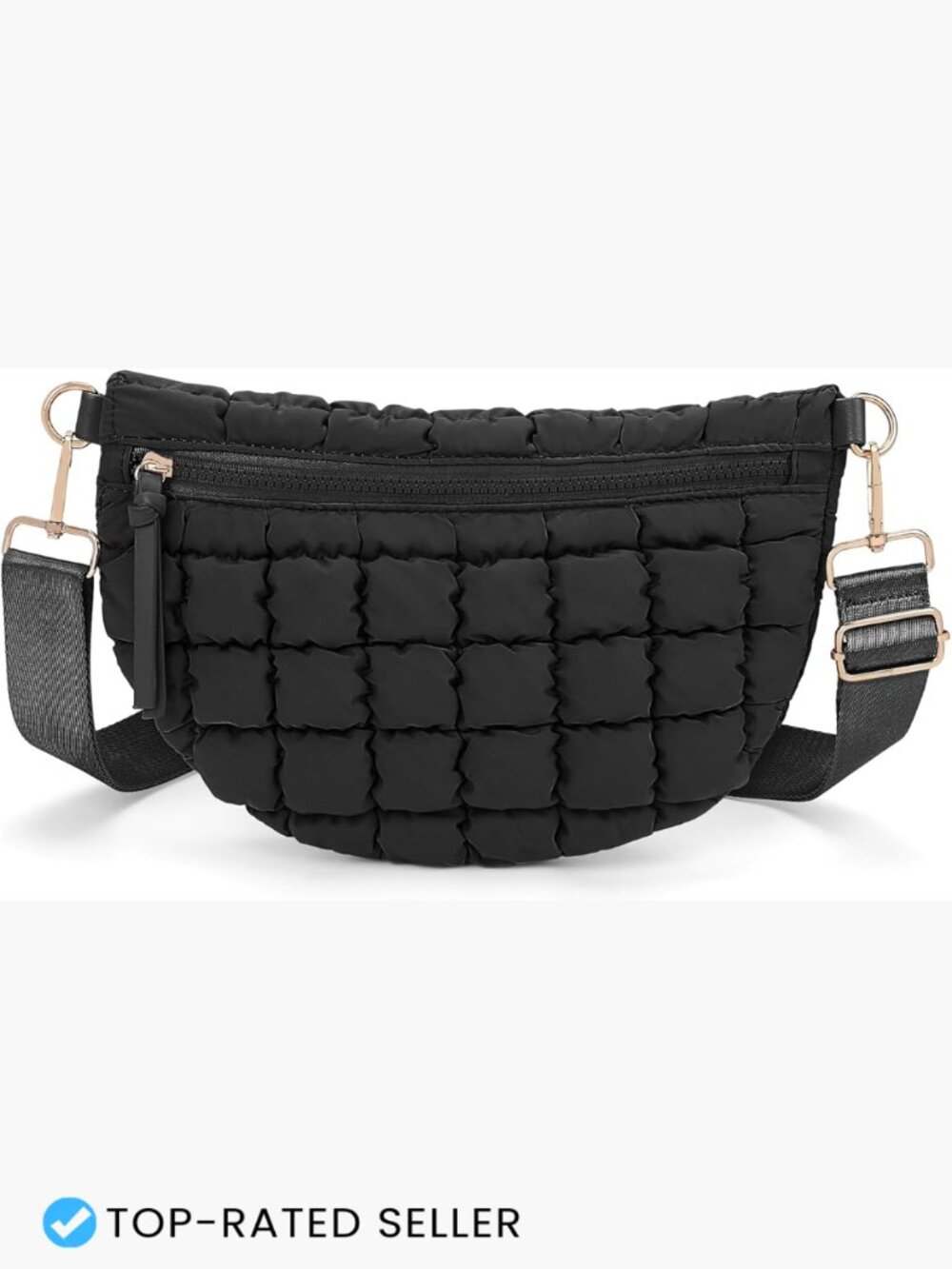 Quilted Nylon Crossbody Sling Bag Minimalist Wide Strap Everyday Puffer Purse